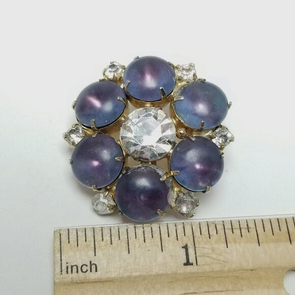 Vintage Purple Blue Cabochon Rhinestone Cluster Brooch, Retro 70s Style Estate - Picture 4 of 6
